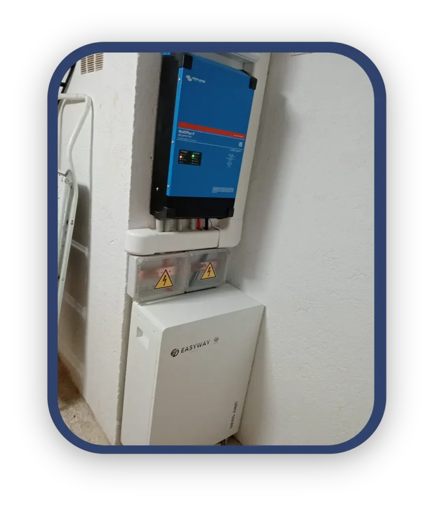 Low voltage Easyway UNIV-16kWh lithium solar battery system installed with Victron inverter